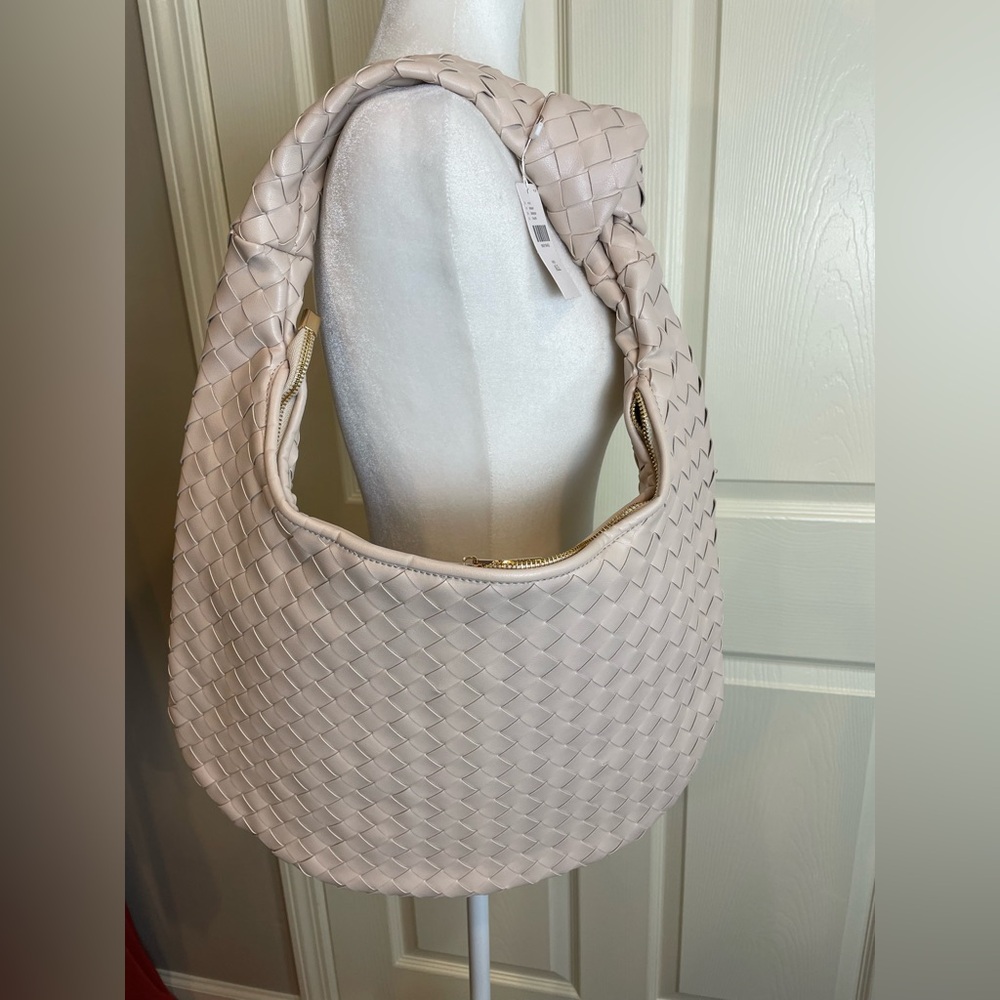 New Melie Blanco Taupe  Woven Hobo laptop Bag - Picture 3 of 13